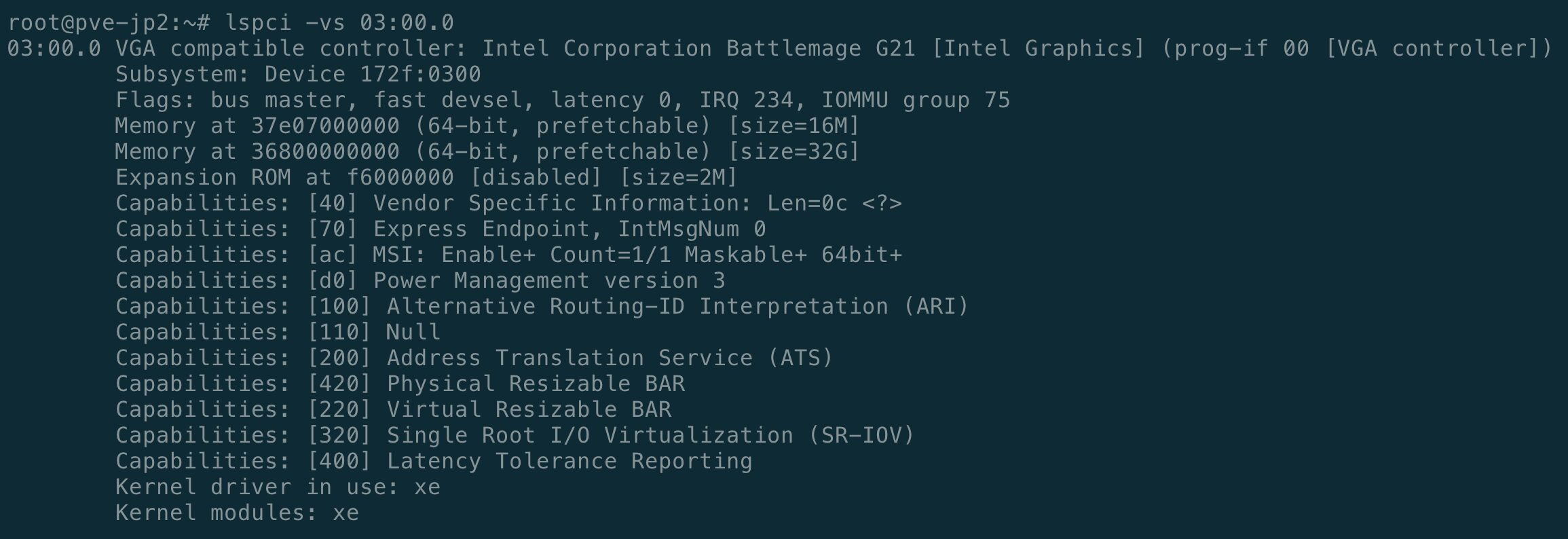 lspci 確認 B60 偵測及 xe driver